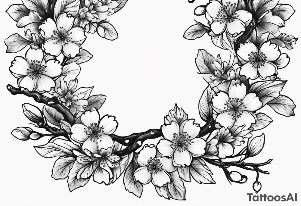 Wreath of cherry blossoms tattoo idea