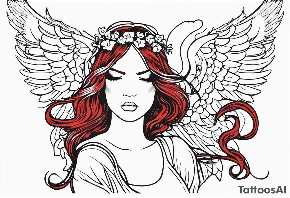 red hair angel girl tattoo idea
