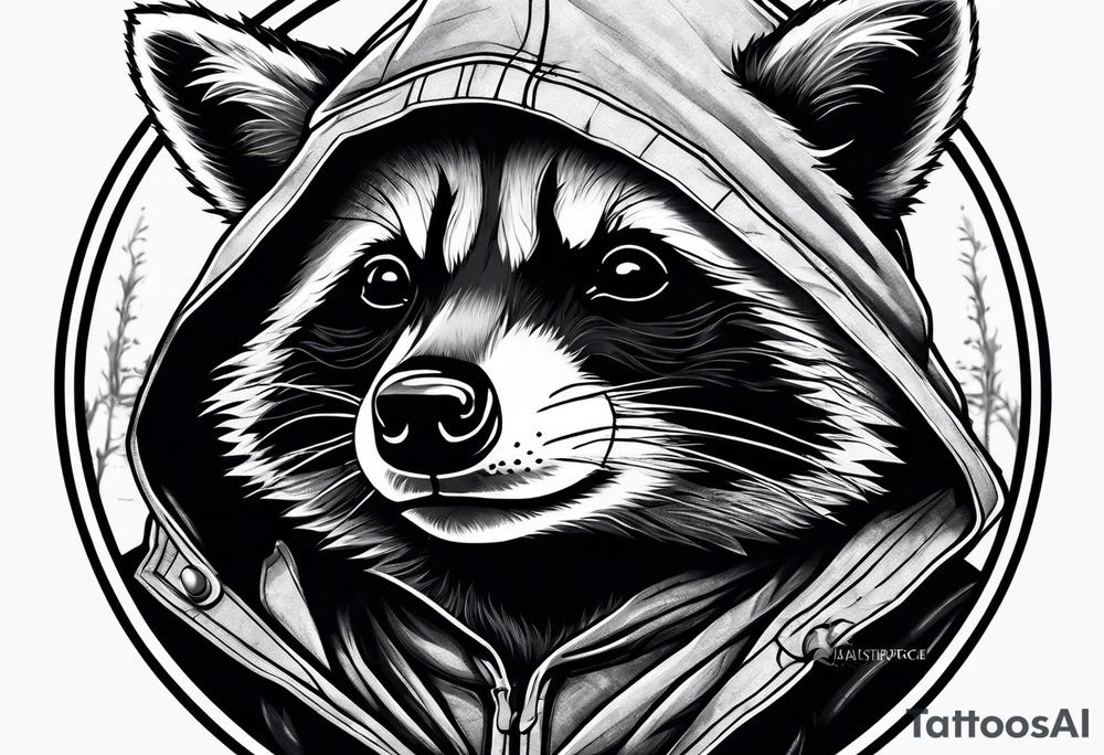 raccoon wearing a Superman hoodie tattoo idea