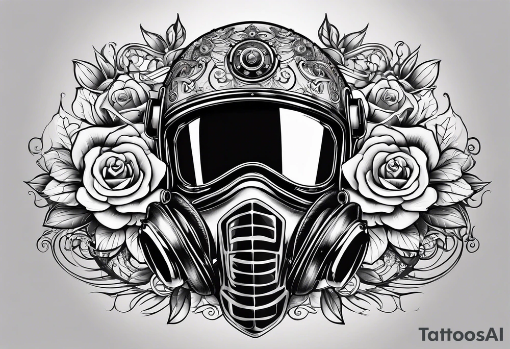 casque pompier, date et heure de naissance, rose, moto,  sur le bras complet tattoo idea