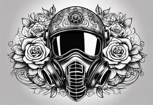 casque pompier, date et heure de naissance, rose, moto,  sur le bras complet tattoo idea