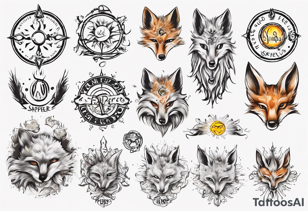 symbol eines Kriegers Wasser Eule Sonne Fuchs
un der Schriftzug : "Sapere Aude" tattoo idea