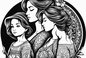 silhouette of mother with three daughters tattoo idea
