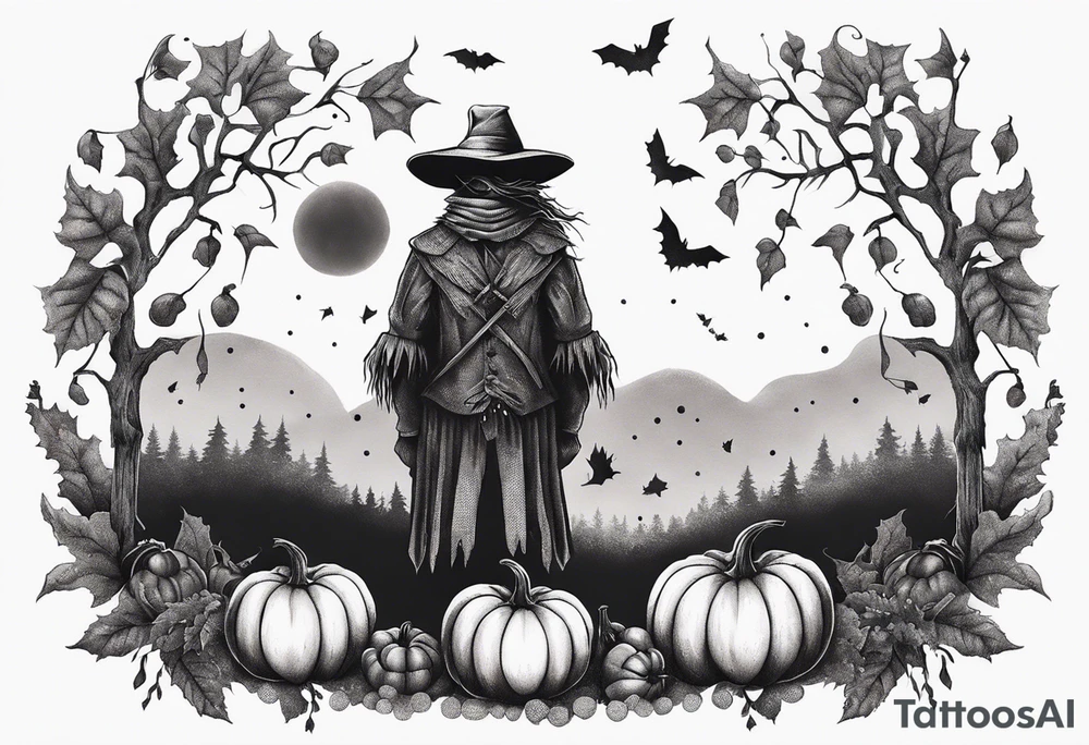 Scarecrow with pumpkins tattoo idea
