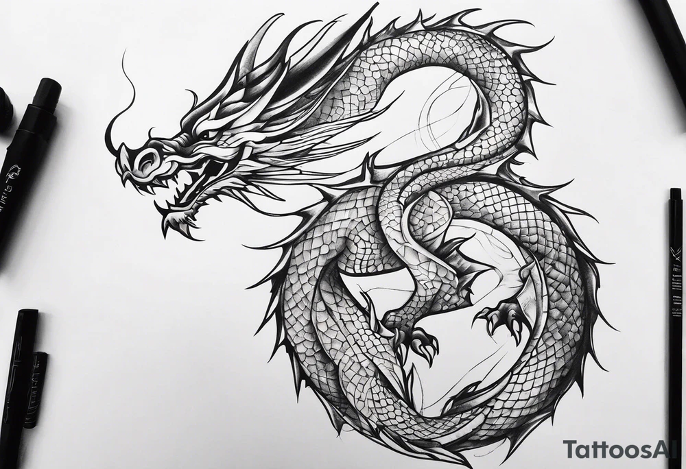 Fine like dragon wrapping around the back of knee tattoo idea