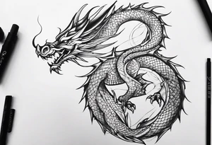 Fine like dragon wrapping around the back of knee tattoo idea