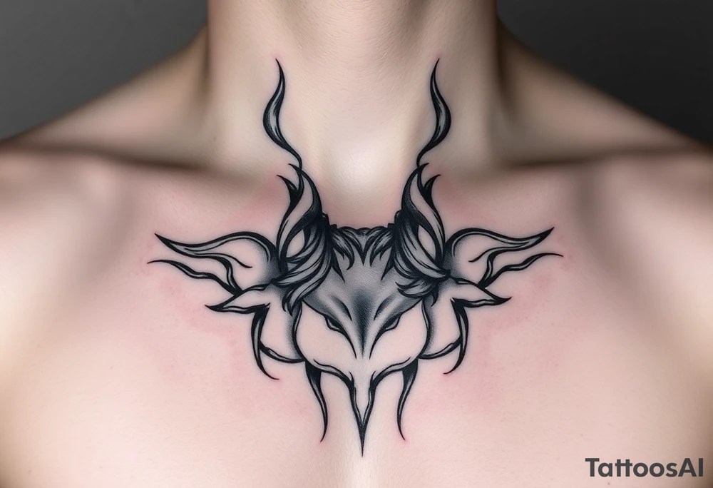 Feminine Tattoo with horns just barley touching collarbone tattoo idea