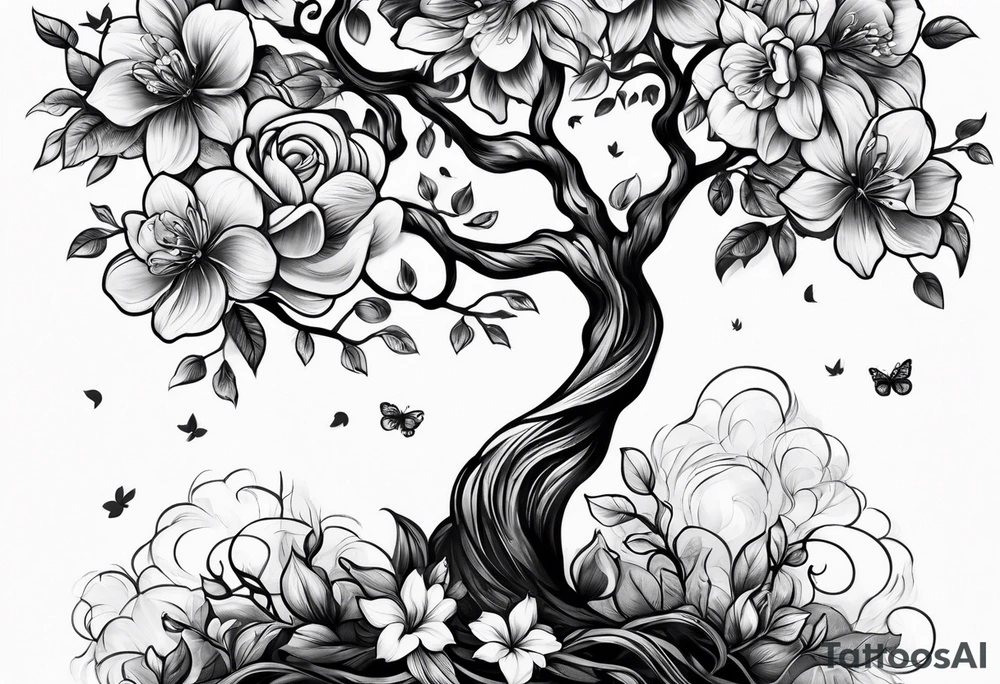 flowers tree tattoo idea