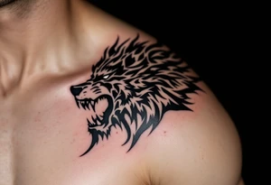 Angry warrior who slays a wolf tattoo idea