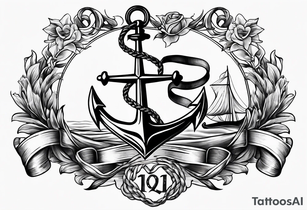 Anchor with ribbon and psalm 23:19 on ribbon tattoo idea