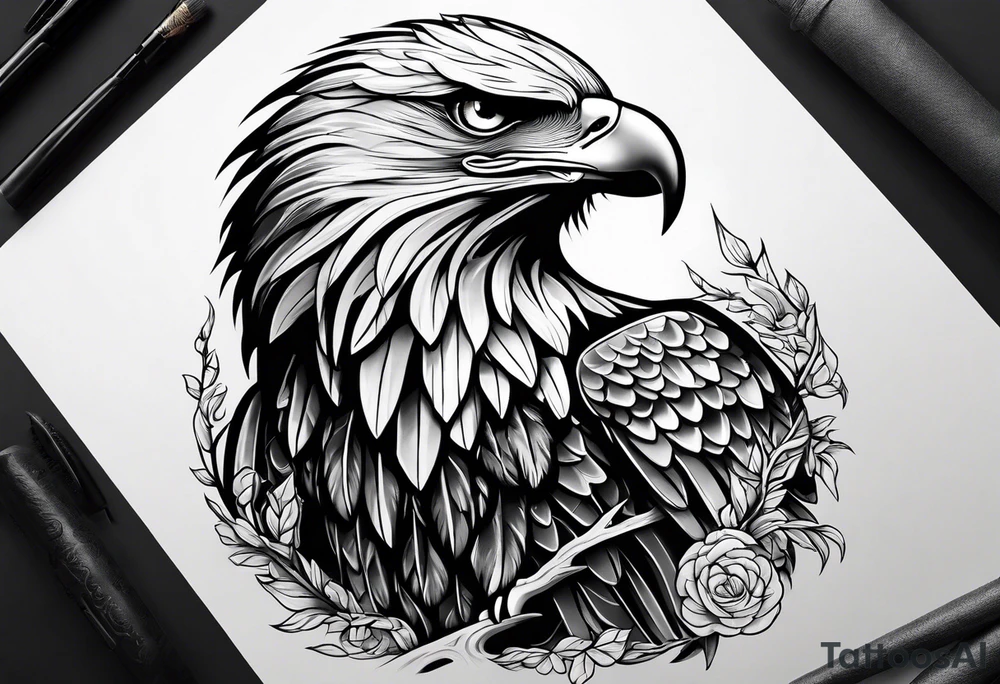 Bold eagle perched on branch forearm tattoo tattoo idea
