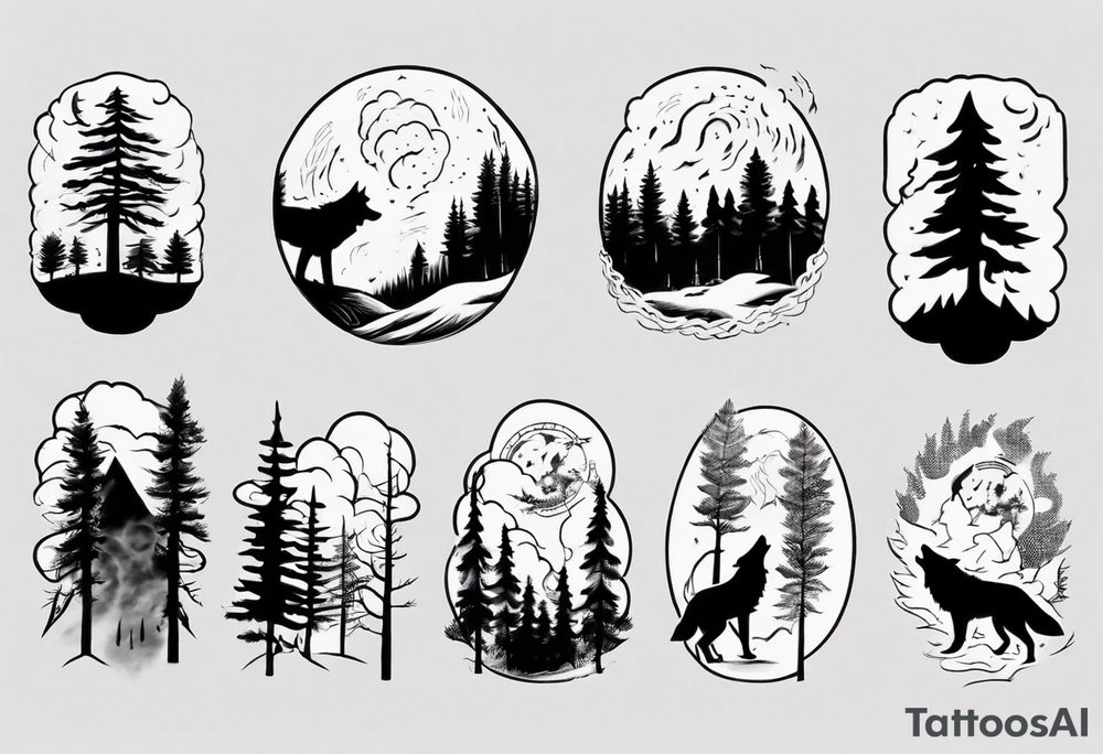 thunderstorm over a forest and a wolf howling tattoo idea thunderstorm over a forest and a wolf howling tattoo idea