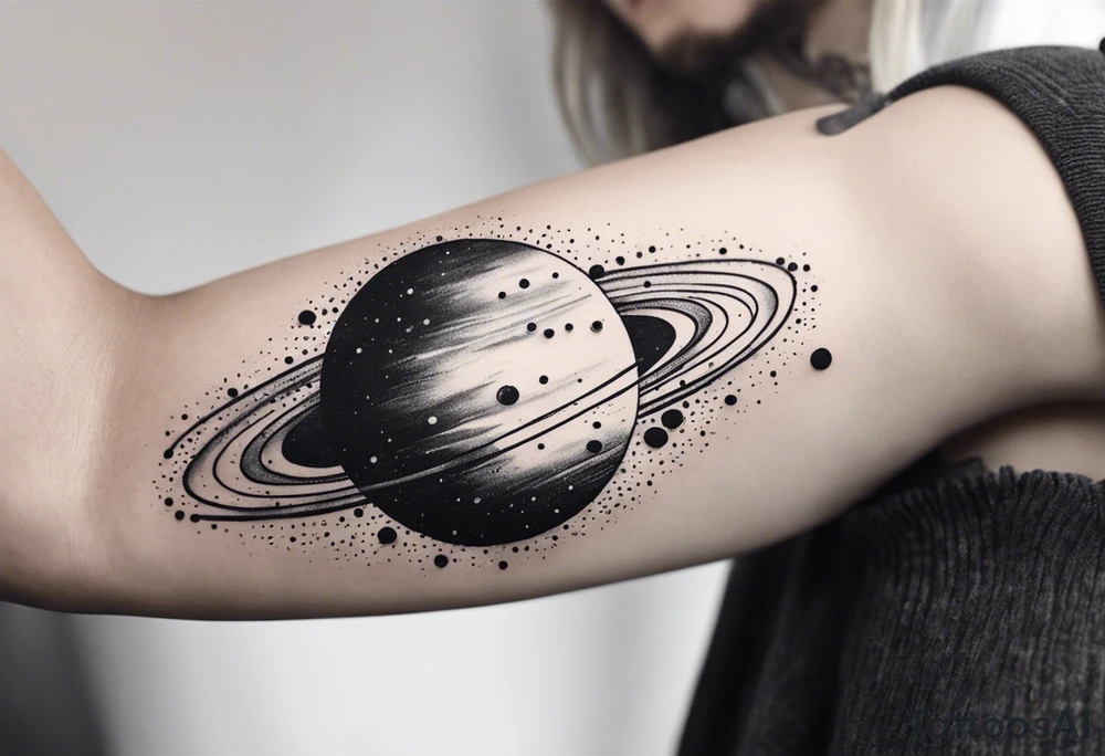 simple jupiter with ink dots tattoo idea