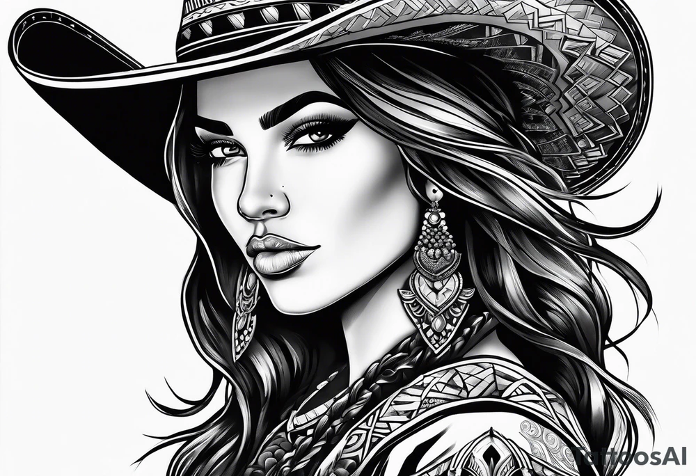 Cactus desert cowgirl black woman tattoo idea