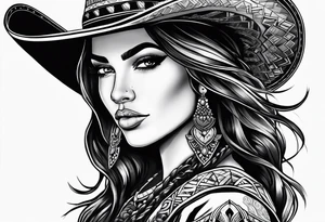 Cactus desert cowgirl black woman tattoo idea