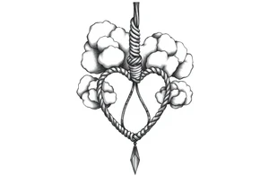 Clouds with a noose shaped in a heart dropping out tattoo idea