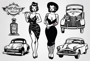 Pinup doll and vintage classic car tattoo idea