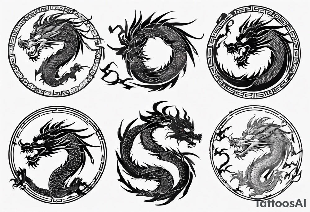 Chinese dragon in a circular shape with "02.03" written on its skin tattoo idea