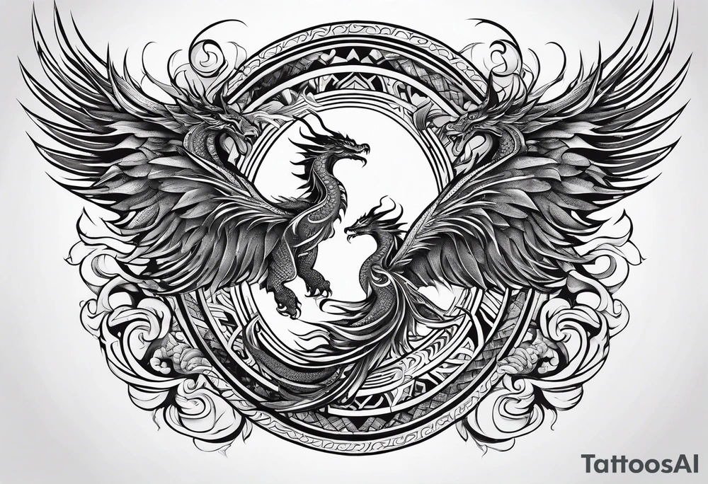 majestic  dragon and phoenix  in harmony and balance tribal tattoo tattoo idea