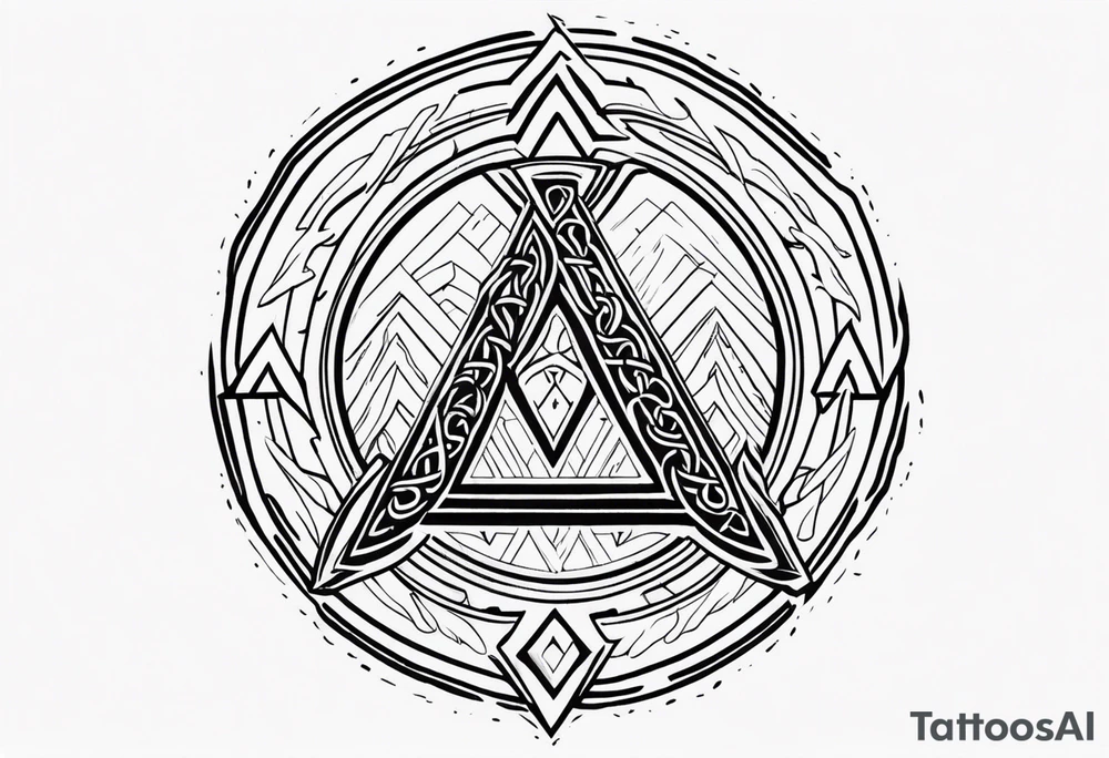 Valhalla 
Sword shield valknut  axe fire tattoo idea