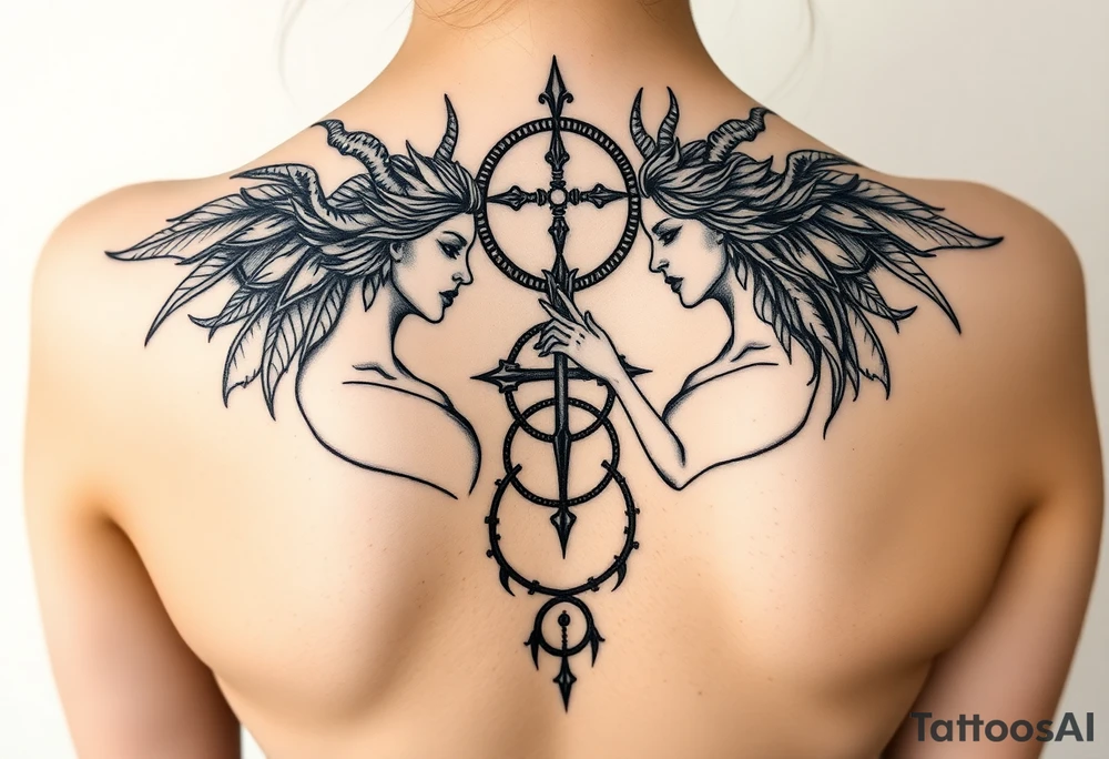 Goddesses Hecate and Freya intertwined by magic. tattoo idea