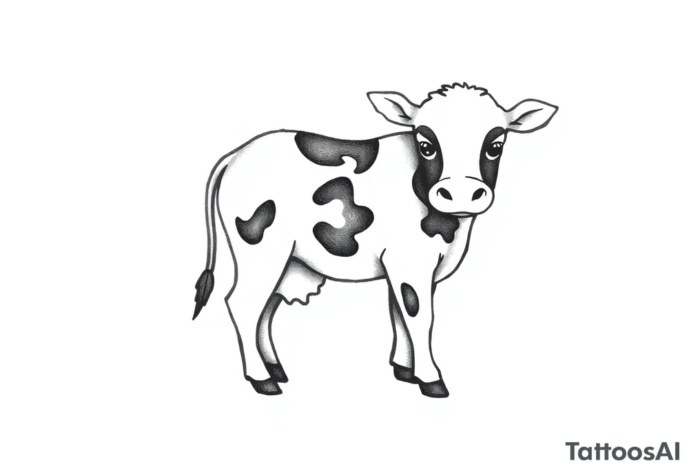 small cute black and white patched baby cow tattoo idea