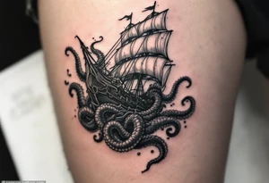 ship being sunk by the kraken tattoo tattoo idea