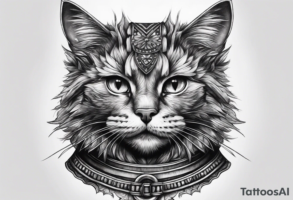 Edgy cat portrait with spike collar tattoo idea
