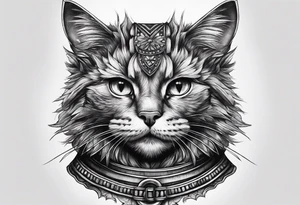 Edgy cat portrait with spike collar tattoo idea