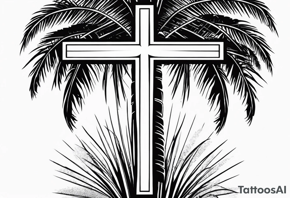 A palm tree with the words success is key with a cross tattoo idea