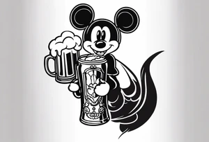 A Mikey mouse hand holding a beer tattoo idea