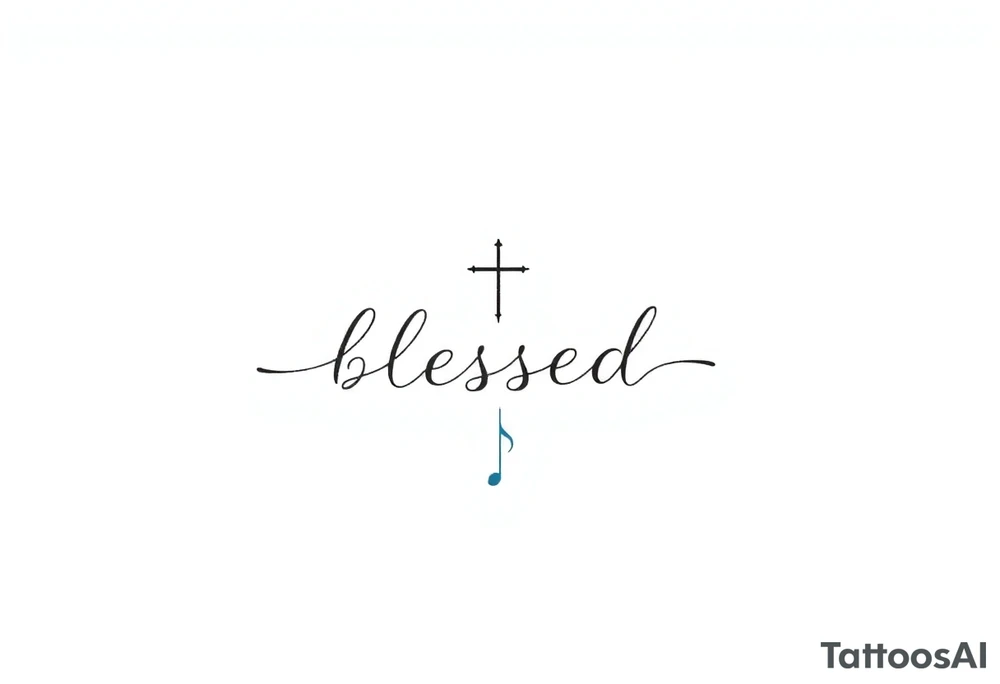 I need a fine line tattoo that has the word “blessed” going vertical and on the left side a cross and on the right side a music note tattoo idea