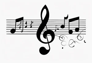 Minimalist line work tattoo, depicting musical
Notes and the letters “R” and “L” which symbolize Lainey and remi. tattoo idea