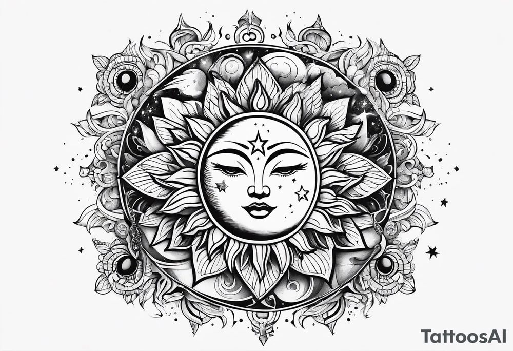 Sun moon and stars tattoo idea