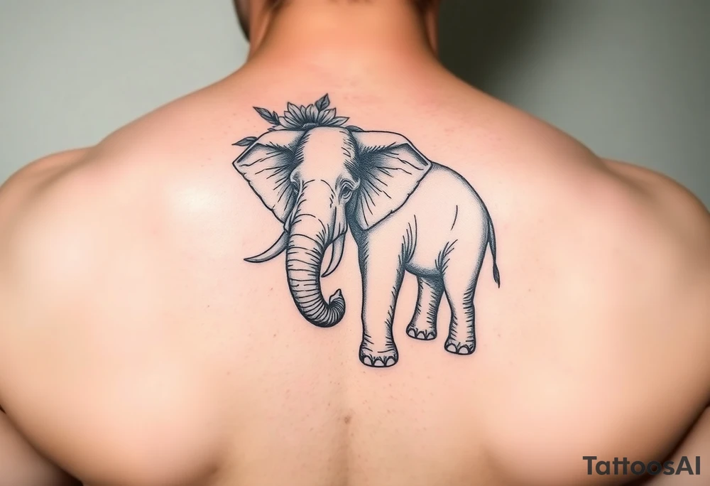 elephant holding flower tattoo idea