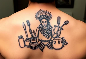 A picture of the lucayan people and things representing there culture in color tattoo idea