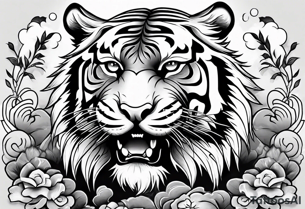 Asian style tiger for a forearm half sleeve, clouds tattoo idea