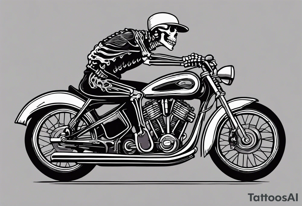 skeleton wearing 80s style licra and cap rides a road racing bicycle. The skeleton is grinning at the viewer. There is no background image tattoo idea