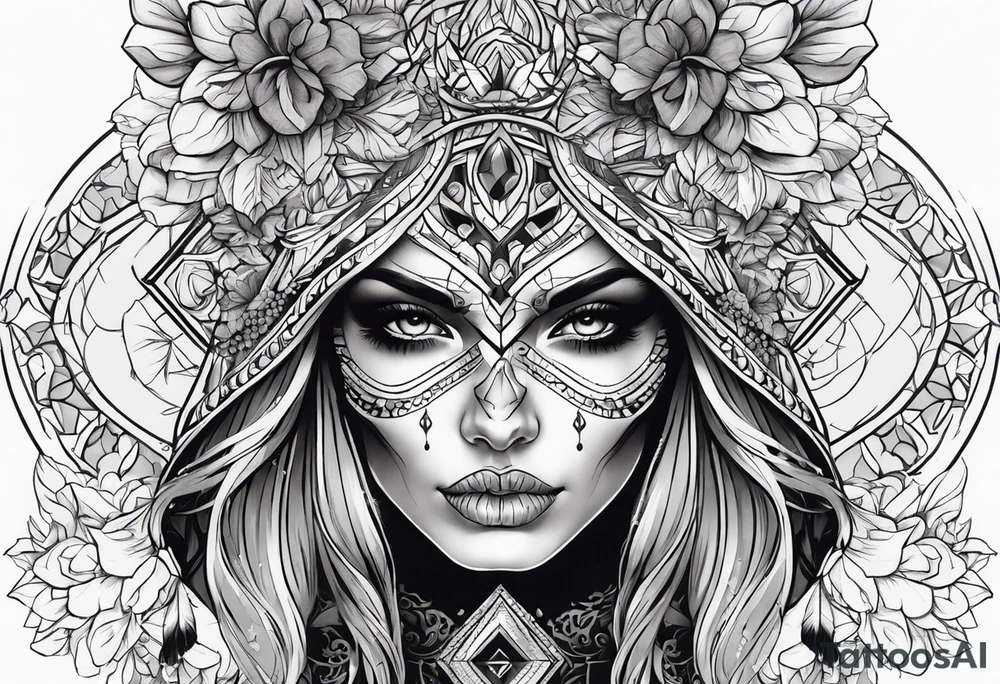 SKULL FEMALE FACE tattoo idea