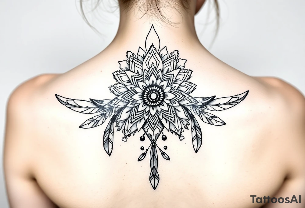spiritual feathers ornamental mandala shaman tattoo idea