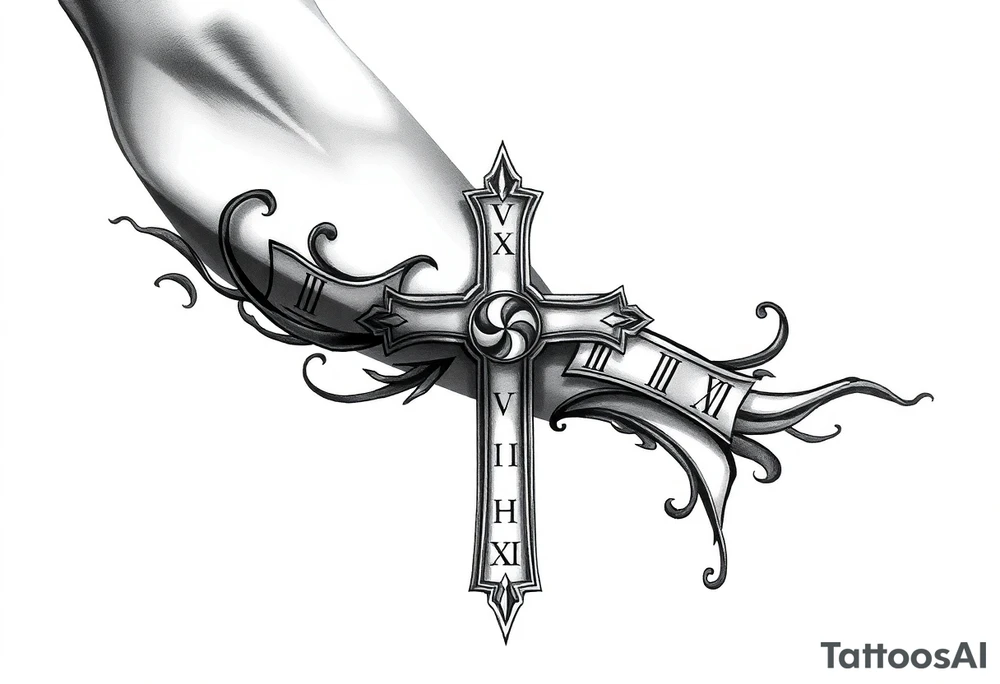Cross tattoos for arm with Roman numerals tattoo idea