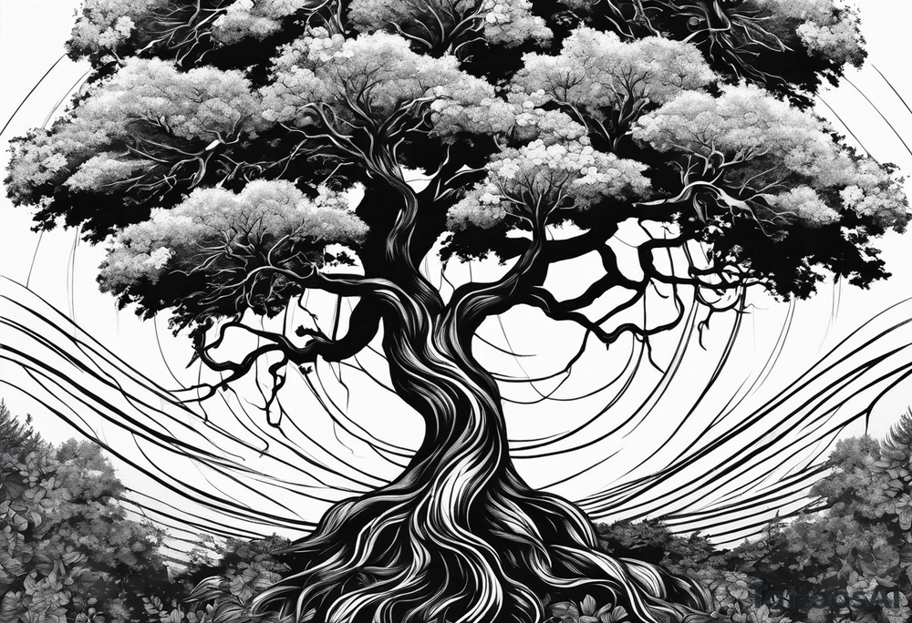 A tree with roots, where the roots have the Last Name Blanco intertwined. tattoo idea