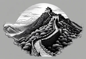 Great Chinese wall, realistic, art, gezeichnet, fine line, black and grey tattoo idea
