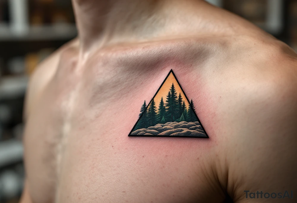 A triangle split diagonally between dark forest green and pale beige, showing balance and contrast. tattoo idea