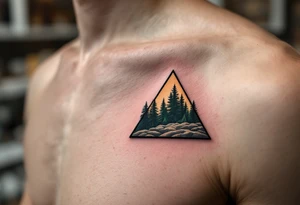 A triangle split diagonally between dark forest green and pale beige, showing balance and contrast. tattoo idea