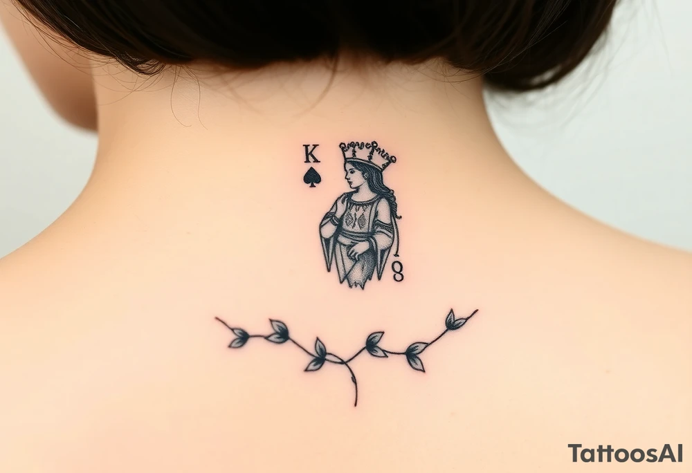 Queen of spades surrounded by ivy tattoo idea