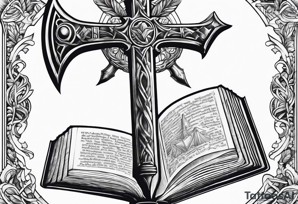 The symbol of Matthias a open Bible and a battle Axe tattoo idea