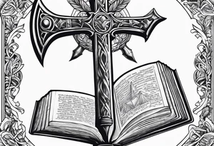 The symbol of Matthias a open Bible and a battle Axe tattoo idea