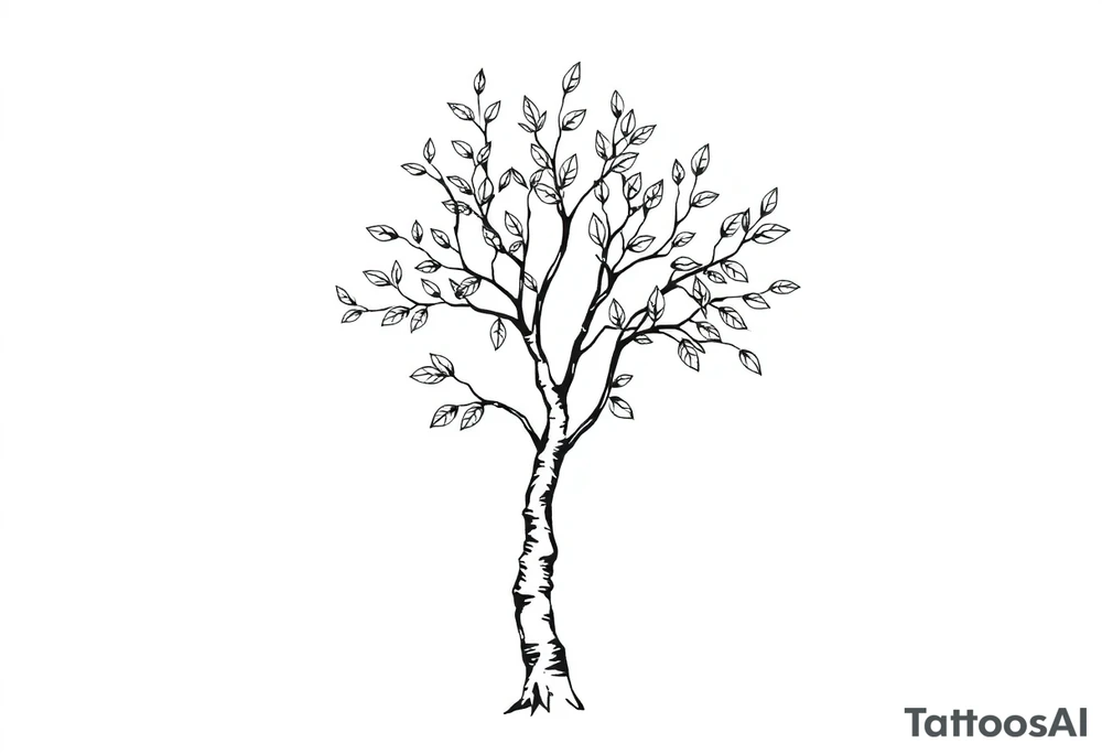 birch tree with leaves tattoo idea