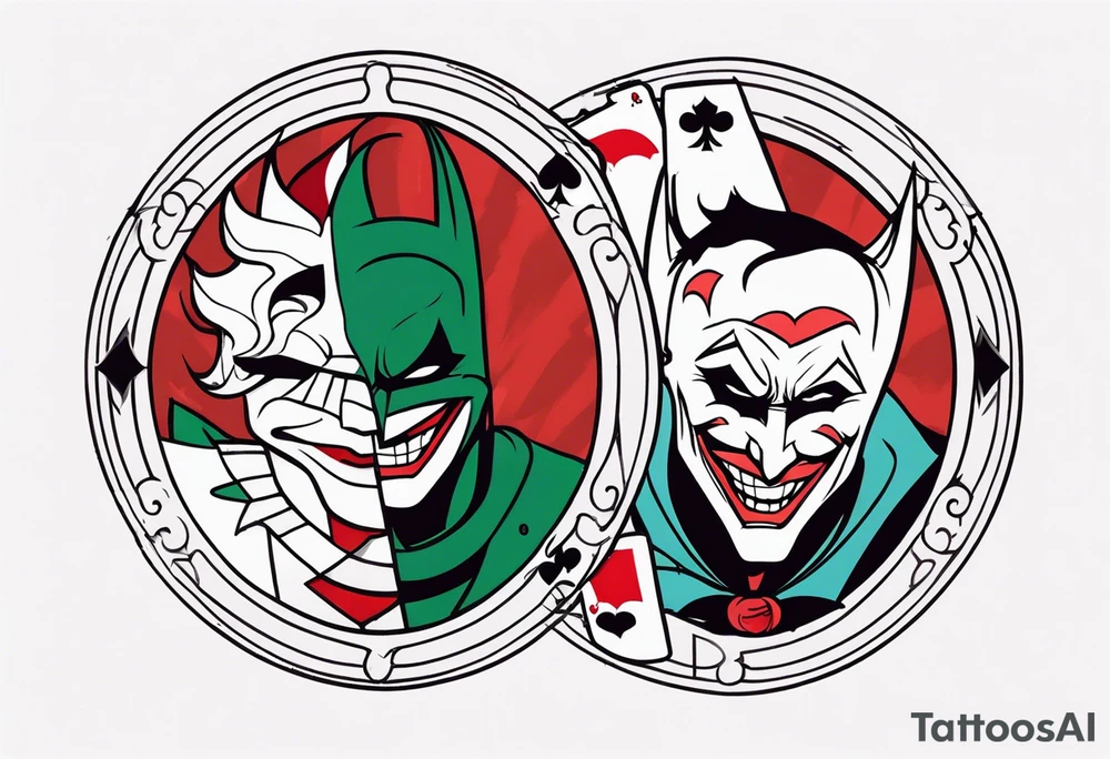 joker and batman on card game tattoo idea